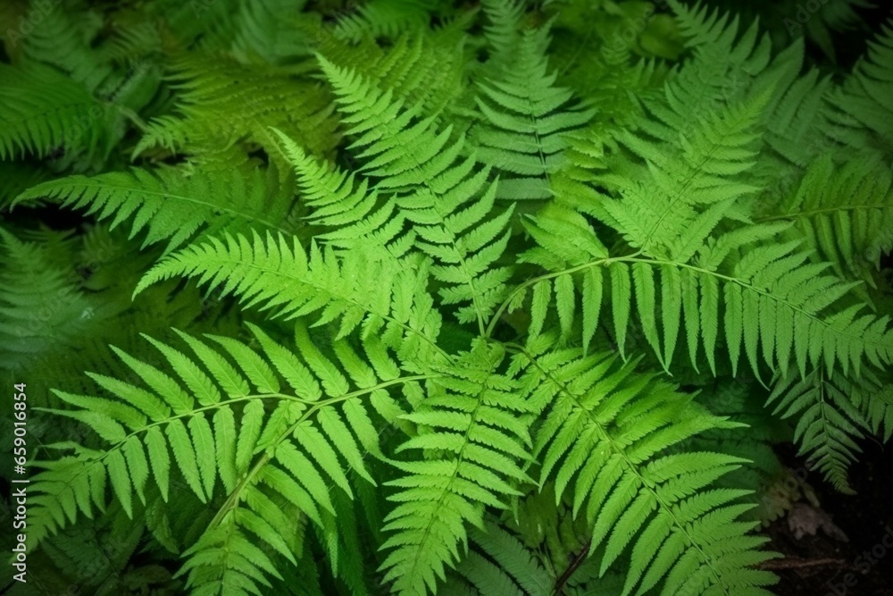Closeup of lush green fern leaves on a natural background, suitable for a stunning wallpaper. Generative AI