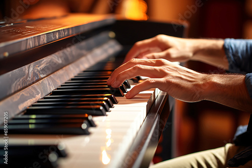 Closeup of hands playing the piano