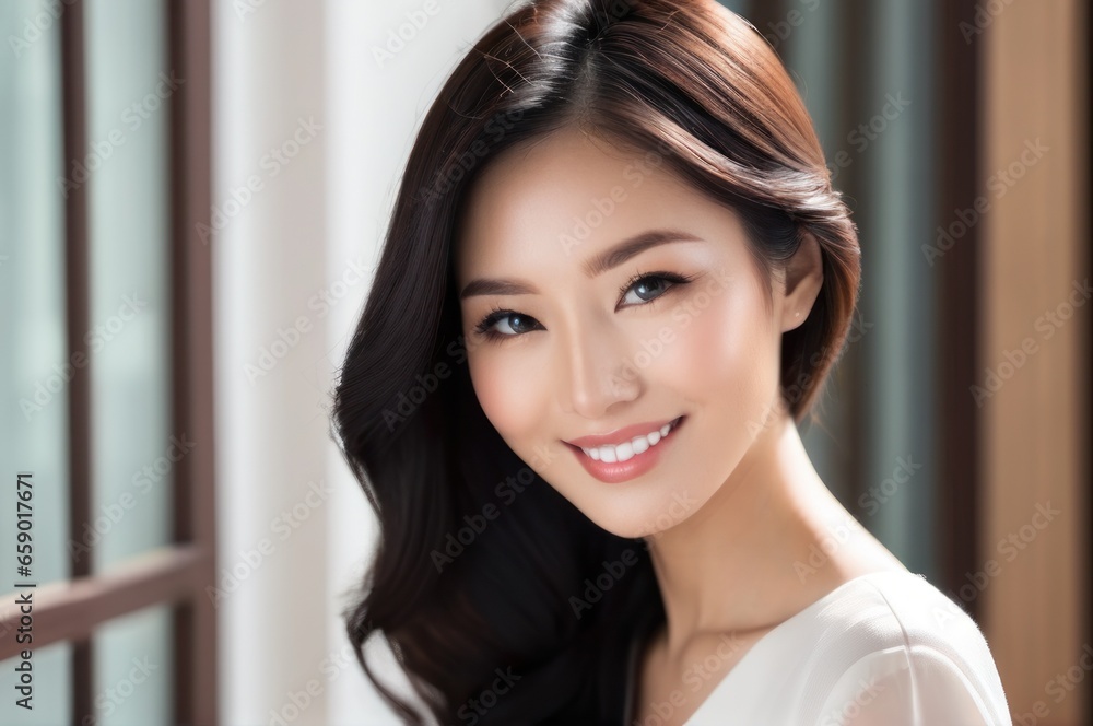 Fashion Portrait of Young asian woman with long black hair style wearing casual linen clothing Fashion Portrait of Young asian woman with long black hair style wearing casual linen clothing