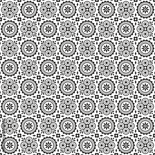 Ajrak Seamless Black Pattern, Vector Illustration