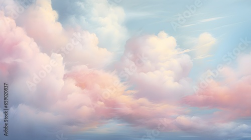 Romantic Sky with Fluffy Pink Clouds on Tranquil Blue  Evoking Serenity and Dreamlike Wonde