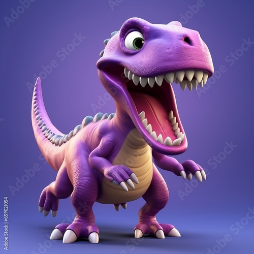 Tyrannosaurus. Purple T. rex dinosaur cartoon character. Funny animal 3D illustration © Shamim