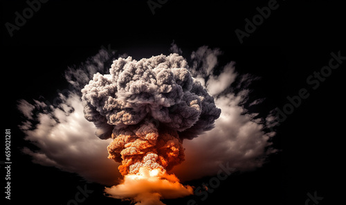 Nuclear boms. Atomic bomb explosion on landscape with copy space. Political issue,weapon,war concept
