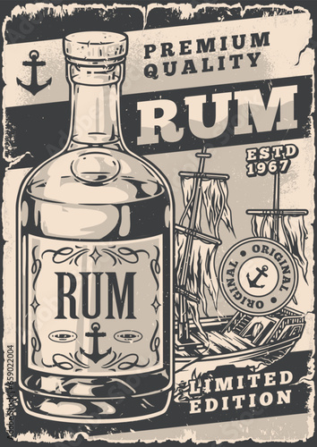 Rum drink monochrome vintage sticker