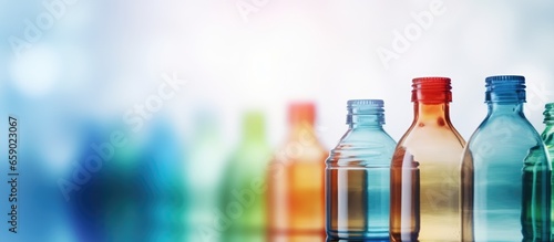 The group of PET bottle products in a close up scene showcasing the raw material for plastic bottle manufacturing