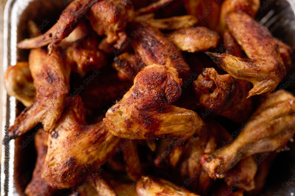 closeup chicken wings bbq grill