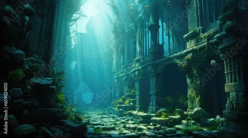 Underwater temple ruins.