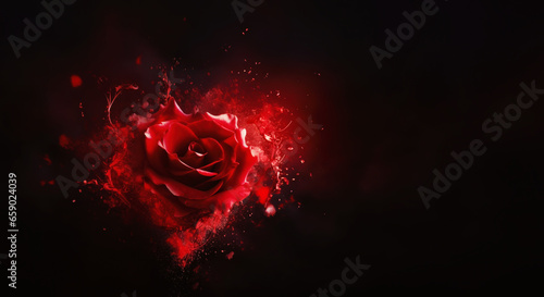 Fototapeta Naklejka Na Ścianę i Meble -  Red rose heart shaped dispersion on black background