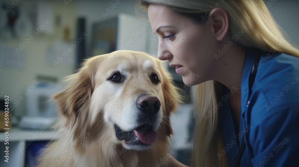 female veterinarian examines a dog female veterinarian examines a dog