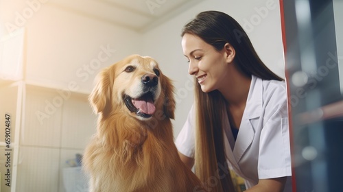 female veterinarian examines a dog