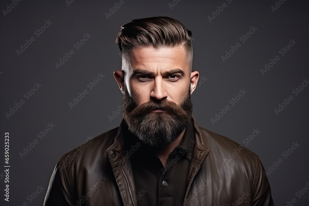 Handsome man with an undercut hairstyle and beard studio portrait, simple dark background. AI generated Handsome man with an undercut hairstyle and beard studio portrait, simple dark background. AI generated