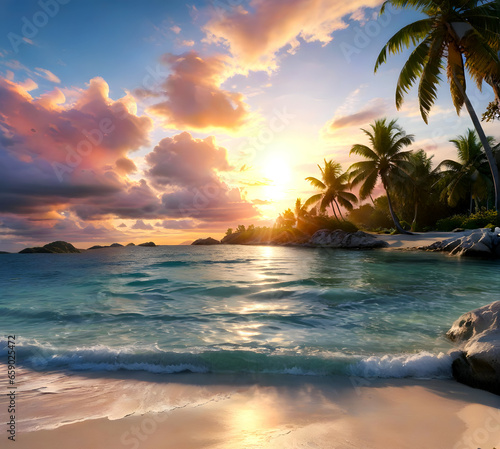 Ai generated illustration of beautifull sunset on the beach