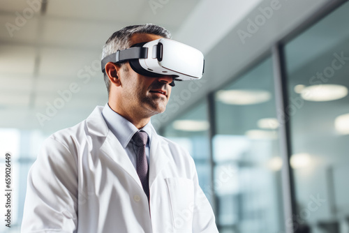 Doctor wearing VR glasses to analyze patient's health © AI Petr Images