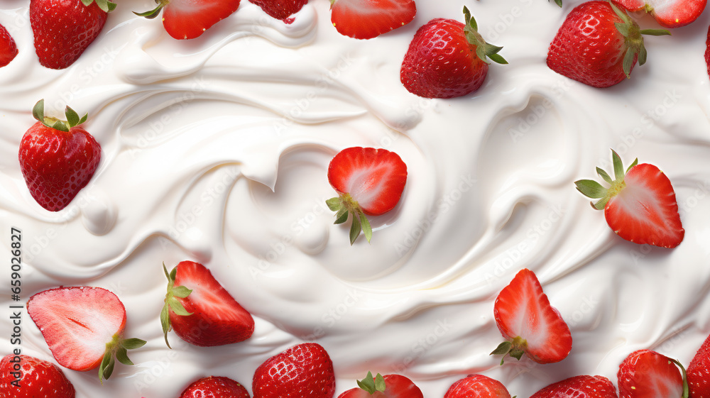 Delicious Yogurt and Strawberry Seamless Background Delicious Yogurt and Strawberry Seamless Background