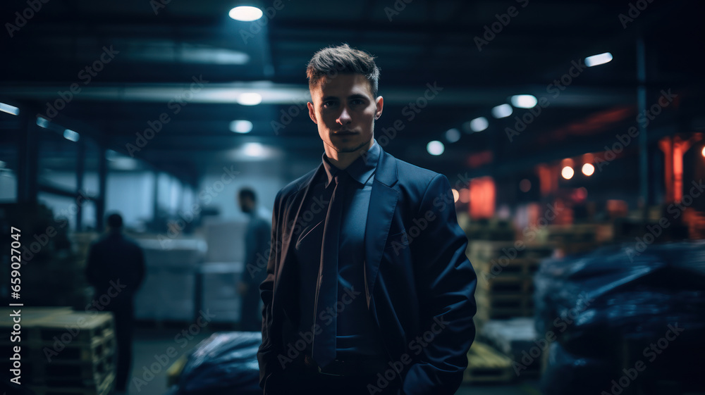Confident Young Manager in Warehouse Confident Young Manager in Warehouse