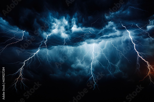 Striking lightning effect illuminating a dramatic black background with intensity  photo