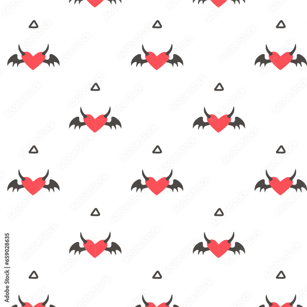 Cool strange devil hearts seamless pattern for Valentine's Day Cool strange devil hearts seamless pattern for Valentine's Day