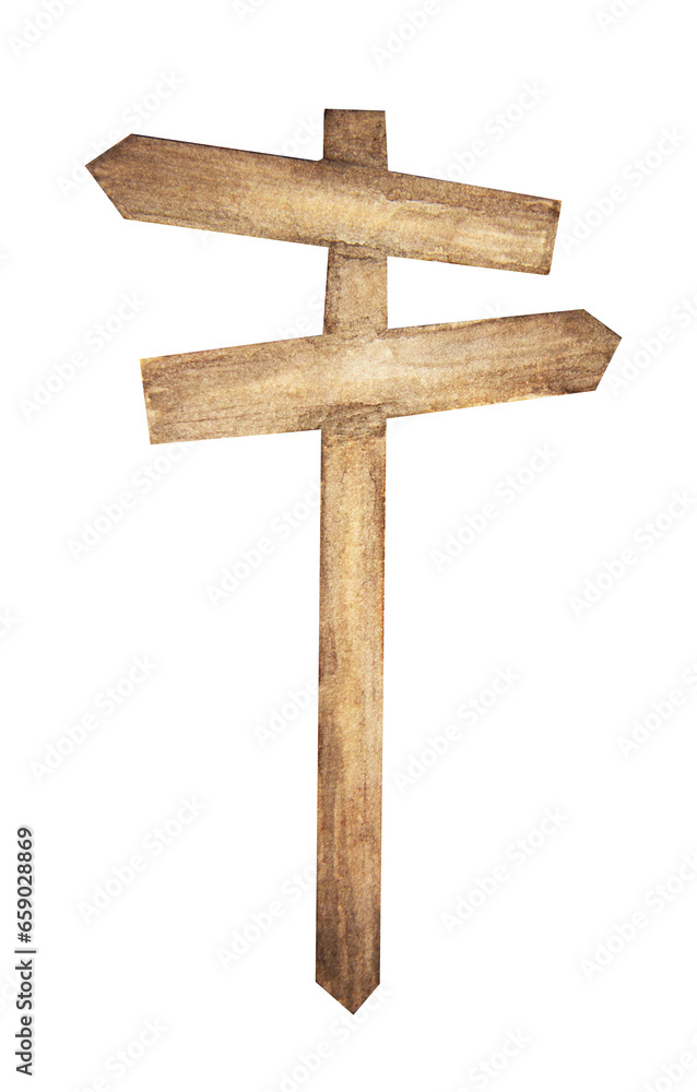 Watercolor painting of wooden signpost. Watercolor painting of wooden signpost.