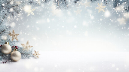 stockphoto, festive celebrate christmas eve background concept banner of xmas decorate ball and snow flake christmas tree white colour scheme mock up template seasonal design. Design for christmas car