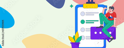 Invite friends to conduct questionnaire flat vector concept operation hand drawn illustration