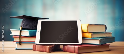 E learning concept with laptop and graduation hat
