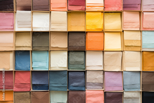 Range and variety of dyed fabric background. Leather, textile and fabric colorful samples background. Generative AI
