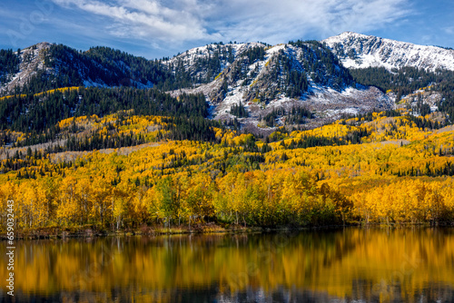 autumn landscape with mountains and lake