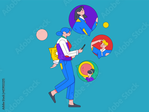 Holiday shopping people doing e-commerce online shopping flat vector concept operation hand drawn illustration
