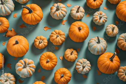 Beautiful pattern with  pumpkins background. autumn card or cover. Ai generated 