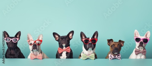 Valentine s Day celebration with dogs and accessories on a blue background photo