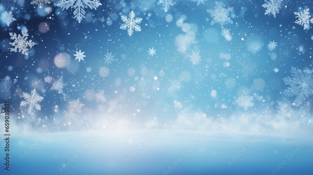 Beautiful Christmas panoramic background with snowflakes in the snow