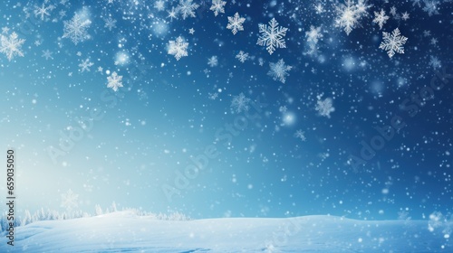Beautiful Christmas panoramic background with snowflakes in the snow