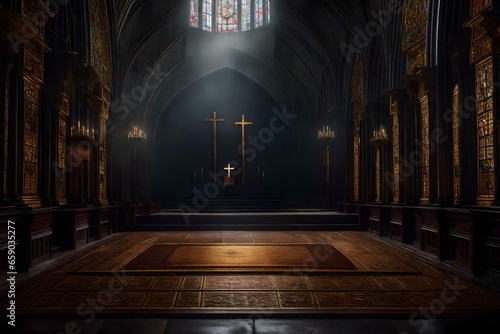 interior of the church in the dark