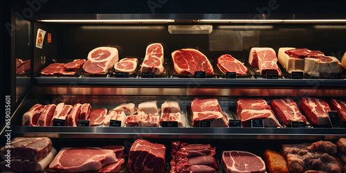 A display of meats in a butcher shop