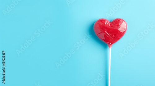 red sweet tasty lollipop in shape of heart. ai generative