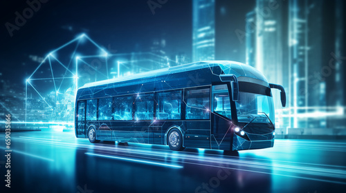 Futuristic unmanned electric bus, high technology. ai generative