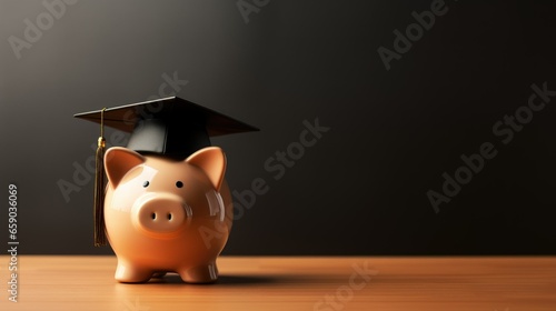Slika na platnu Piggy Bank Adorned with a Black Graduation Hat
