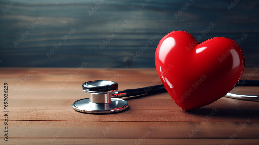 red heart with stethoscope. ai generative red heart with stethoscope. ai generative