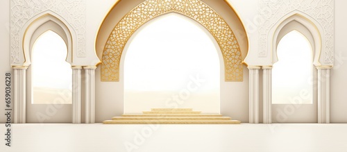 Fotografiet Luxurious colorful background with elegant Islamic arch in white and gold colors