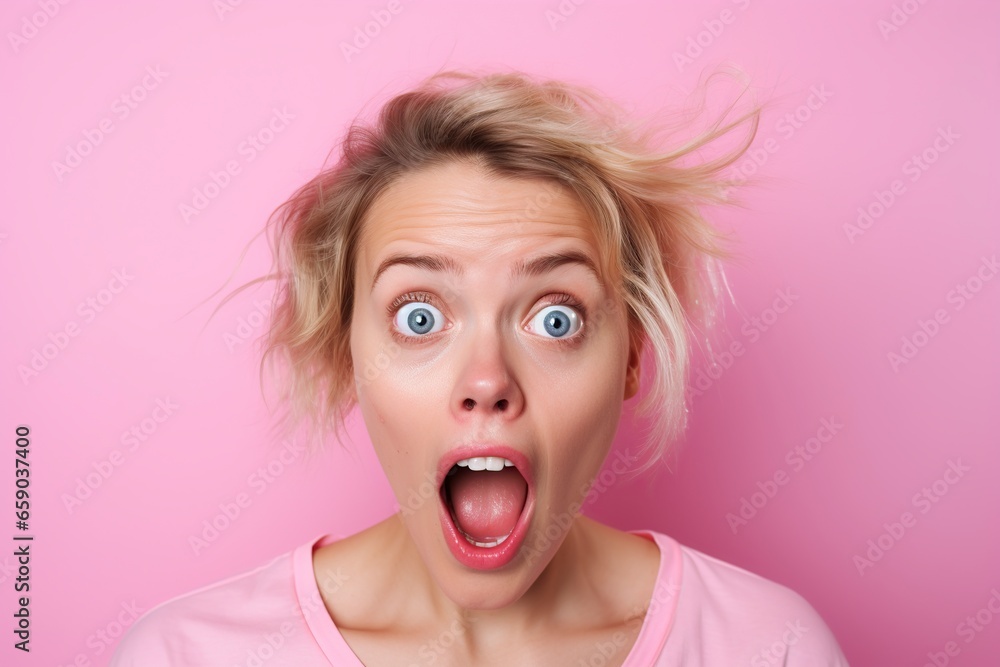 grimacing woman posing in a studio in front of the camera grimacing woman posing in a studio in front of the camera