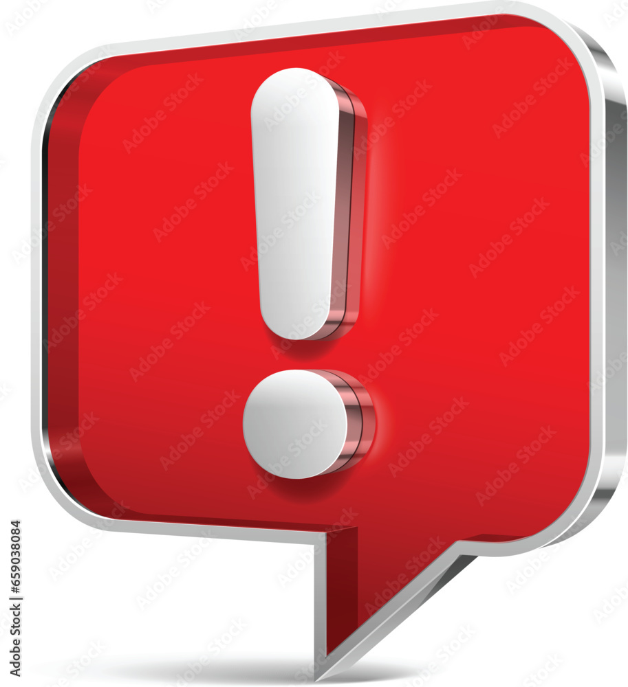3d red glossy danger or attention sign. Red icon exclamation point notifications alert warning. 3d icon glass and metal. Vector illustration 3d red glossy danger or attention sign. Red icon exclamation point notifications alert warning. 3d icon glass and metal. Vector illustration