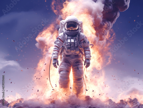Astronaut in the fire of the planet. Generative AI