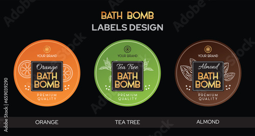 Bath bomb labels design, Orange bath bomb, Tea tree Almond bath bomb labels high quality editable vector file pure and natural soap packaging design, aromatherapy handmade soap label design