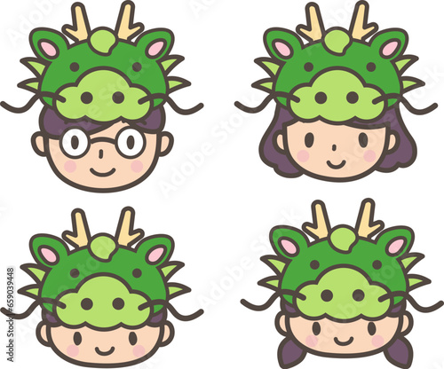辰の帽子をかぶった家族のイラスト