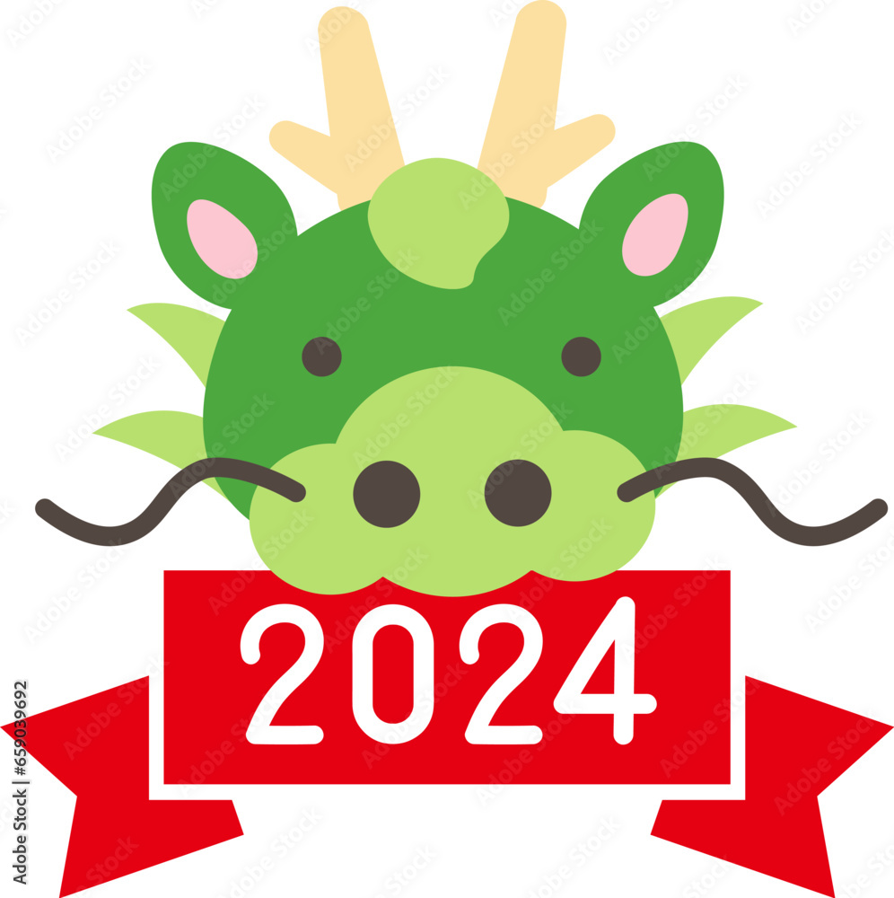かわいい辰の顔と2024の数字