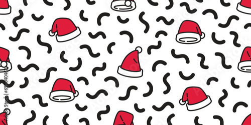 Christmas seamless pattern vector Santa Claus hat doodle snowflake cartoon gift wrapping paper tile background repeat wallpaper illustration scarf isolated design