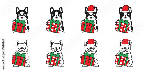 dog vector french bulldog christmas gift box icon santa claus hat puppy pet cartoon character symbol tattoo stamp illustration clip art isolated design