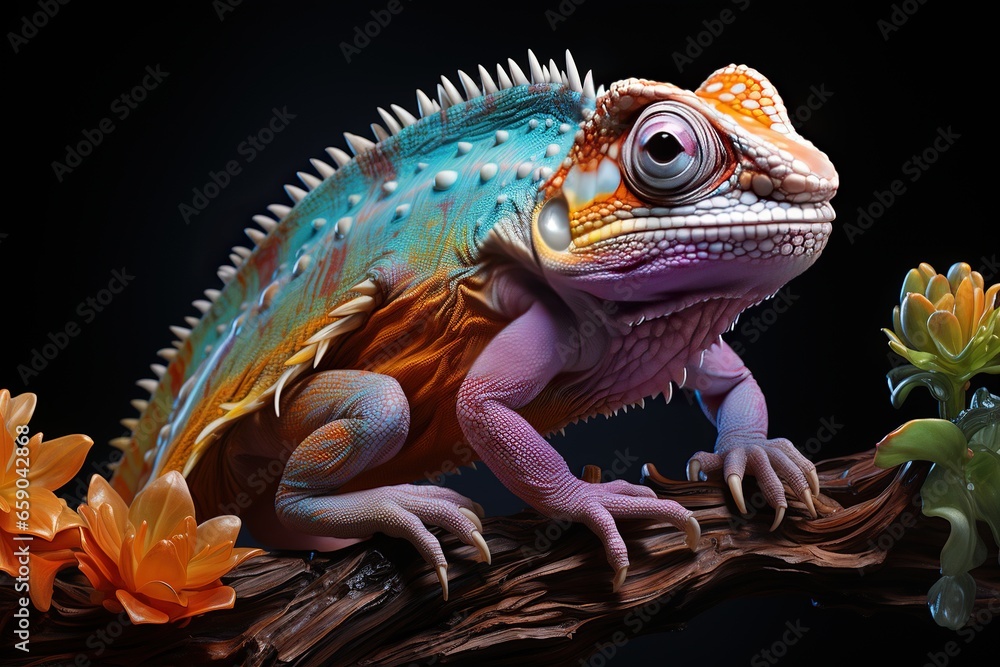 Obraz premium Colorful Chameleons Watercolor Painting