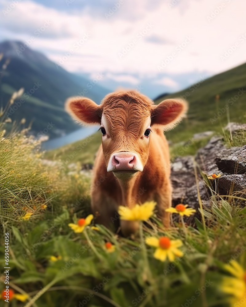 Innocence in the Meadow: A Cute Calf Amidst Nature's Canvas Innocence in the Meadow: A Cute Calf Amidst Nature's Canvas