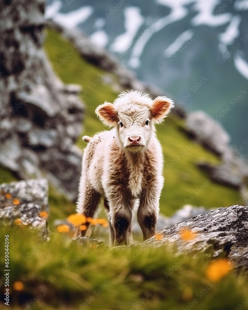 Innocence in the Meadow: A Cute Calf Amidst Nature's Canvas